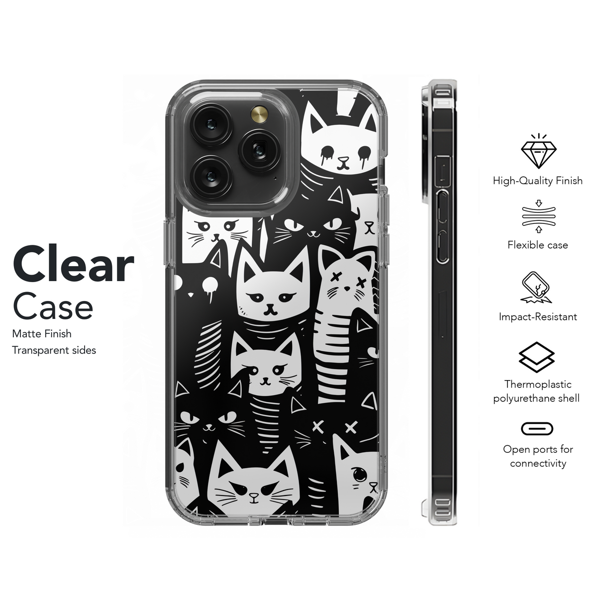 Black White Cat Doodle Phone Case iPhone Samsung Cover Pixel 2555 - Image 7