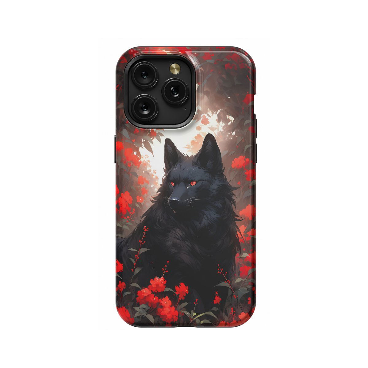 Black Wolf Floral Phone Case iPhone Samsung Pixel & More - Image 1