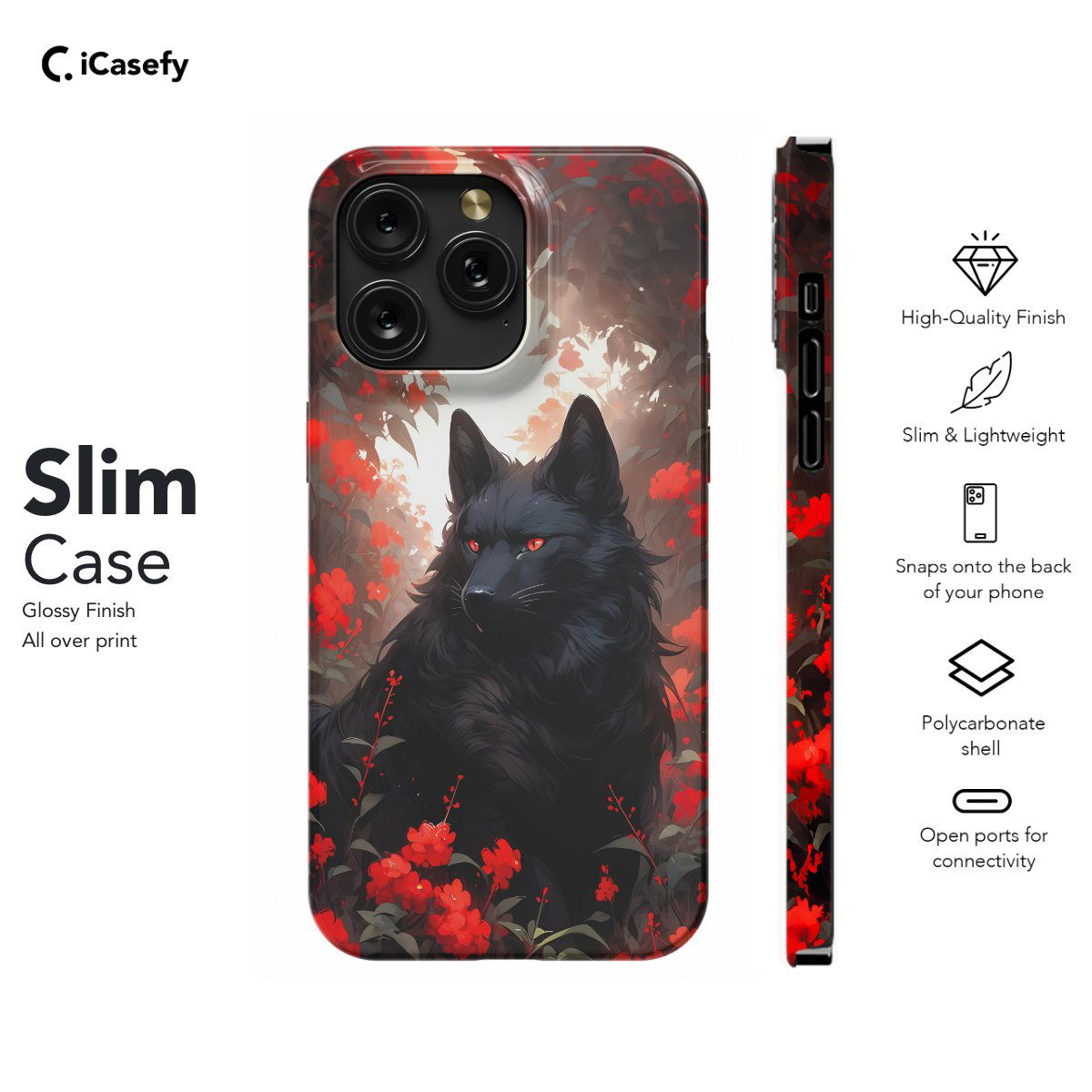 Black Wolf Floral Phone Case iPhone Samsung Pixel & More - Image 6