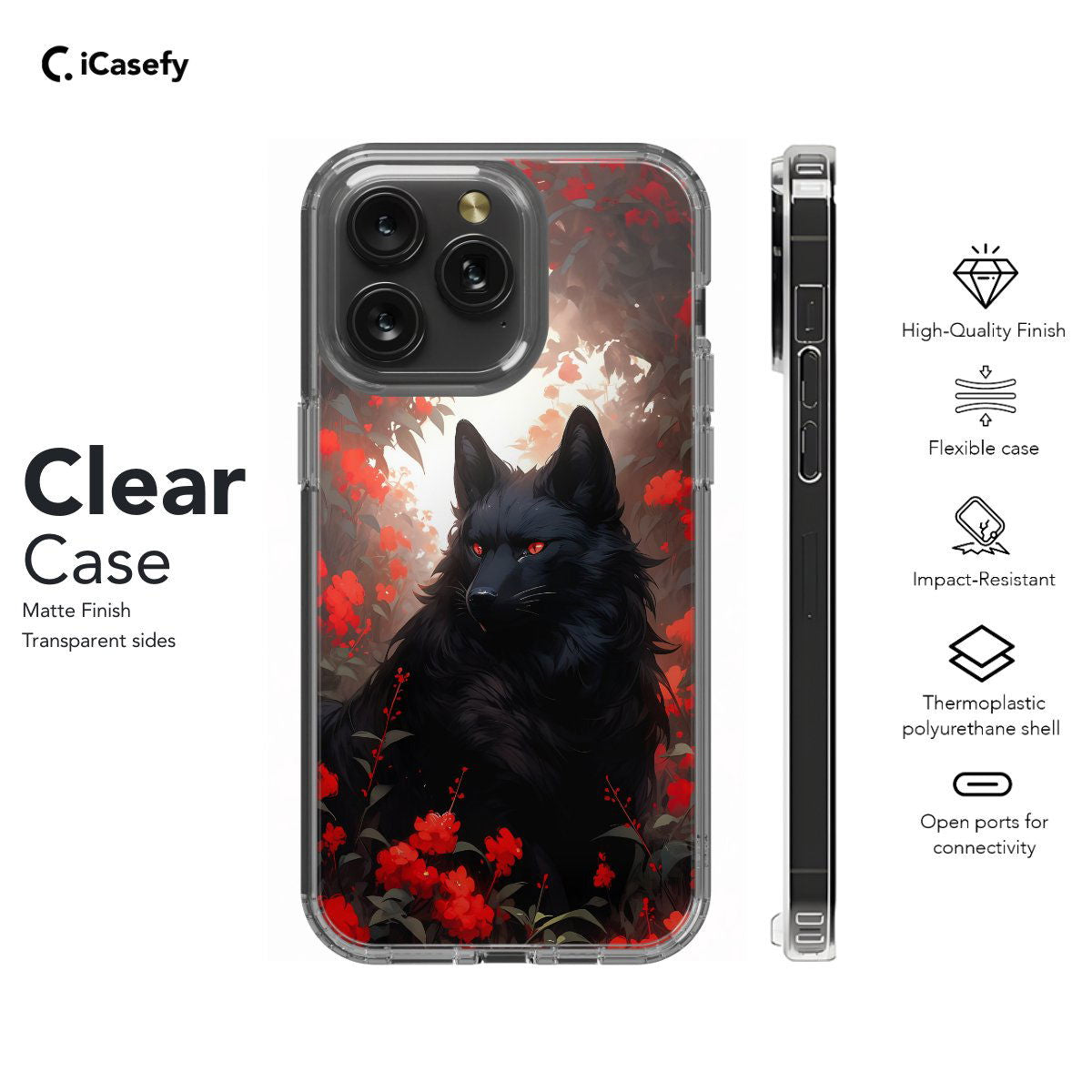 Black Wolf Floral Phone Case iPhone Samsung Pixel & More - Image 7