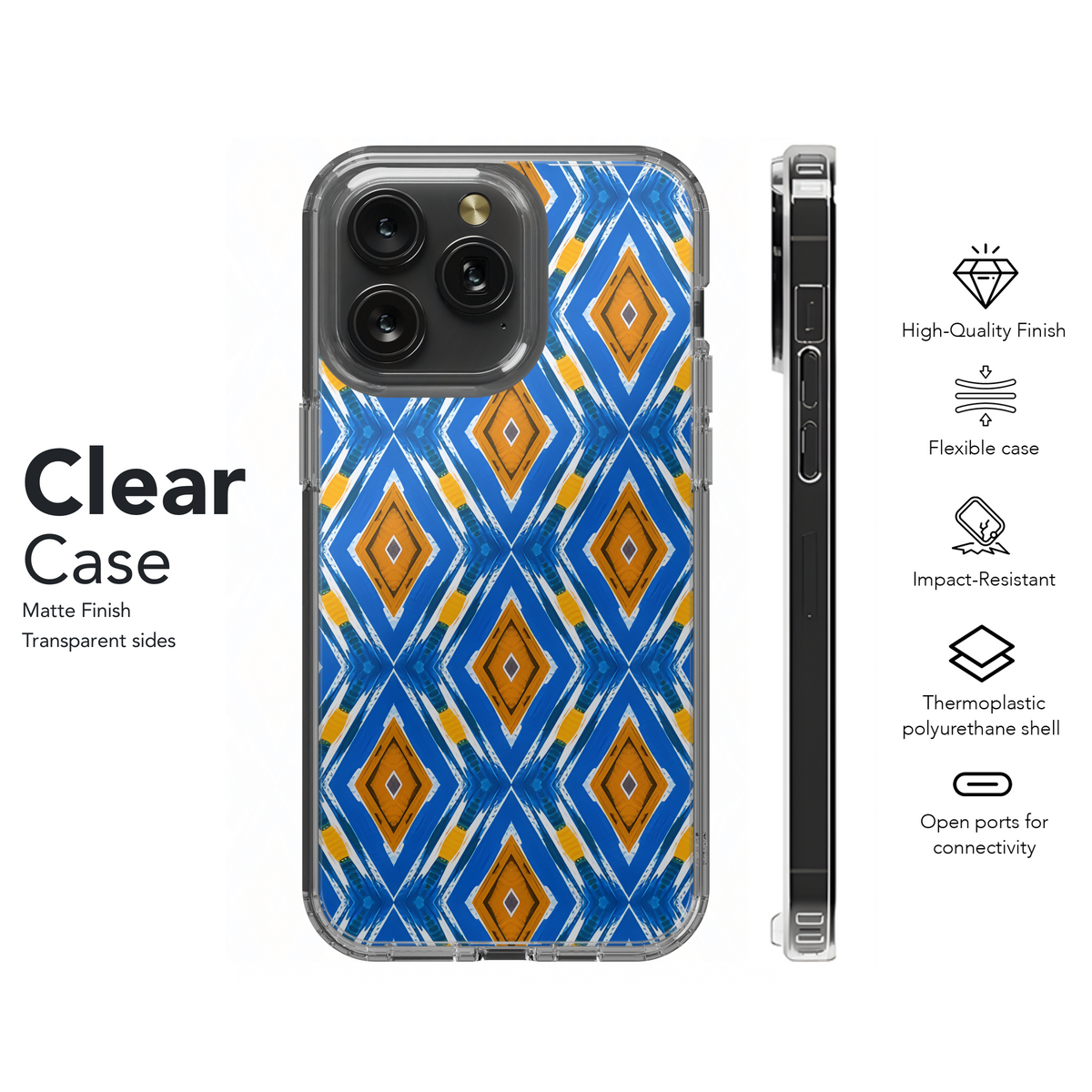 Blue and Golden Diamond Geometric Phone Case iPhone Samsung Cover Pixel 3218 - Image 8