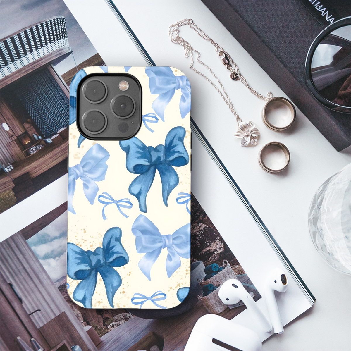 Blue Bow Watercolor Design
 Phone Case iPhone Samsung Cover Pixel 4216 - Image 3