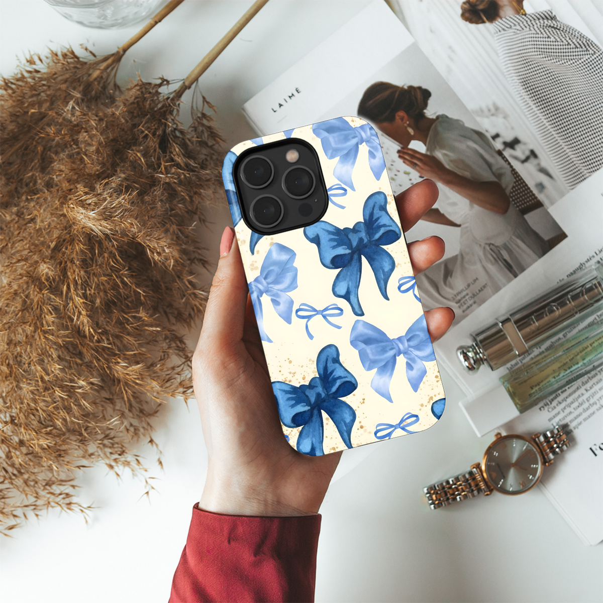 Blue Bow Watercolor Design
 Phone Case iPhone Samsung Cover Pixel 4216 - Image 4