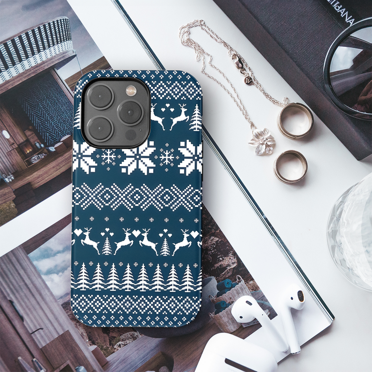 Blue Christmas Ethnic Pattern Phone Case iPhone Samsung Cover Pixel 2162 - Image 3