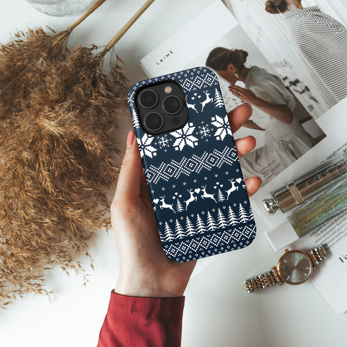 Blue Christmas Ethnic Pattern Phone Case iPhone Samsung Cover Pixel 2162 - Image 4