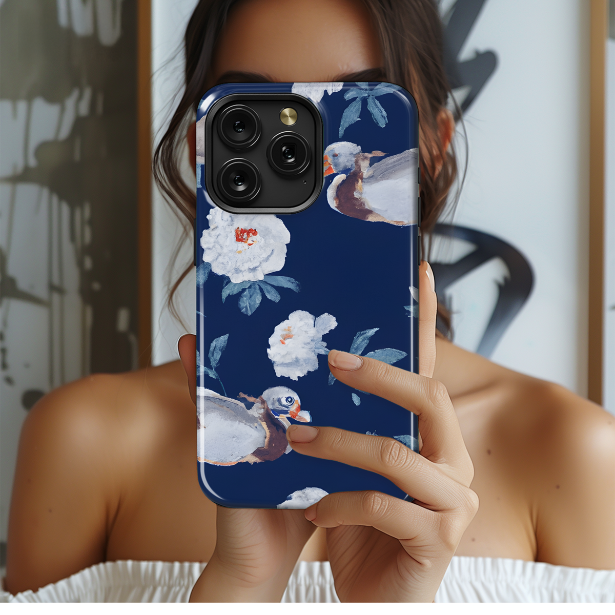 Blue Floral Peony with Ducks Phone Case iPhone Samsung Cover Pixel 3493 - Image 2