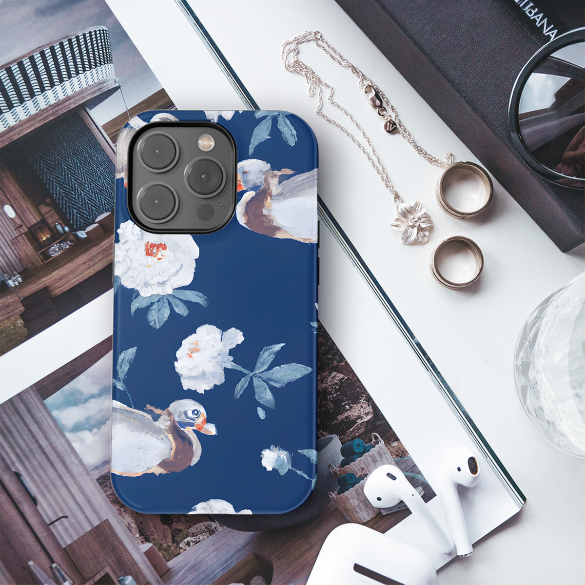 Blue Floral Peony with Ducks Phone Case iPhone Samsung Cover Pixel 3493 - Image 3