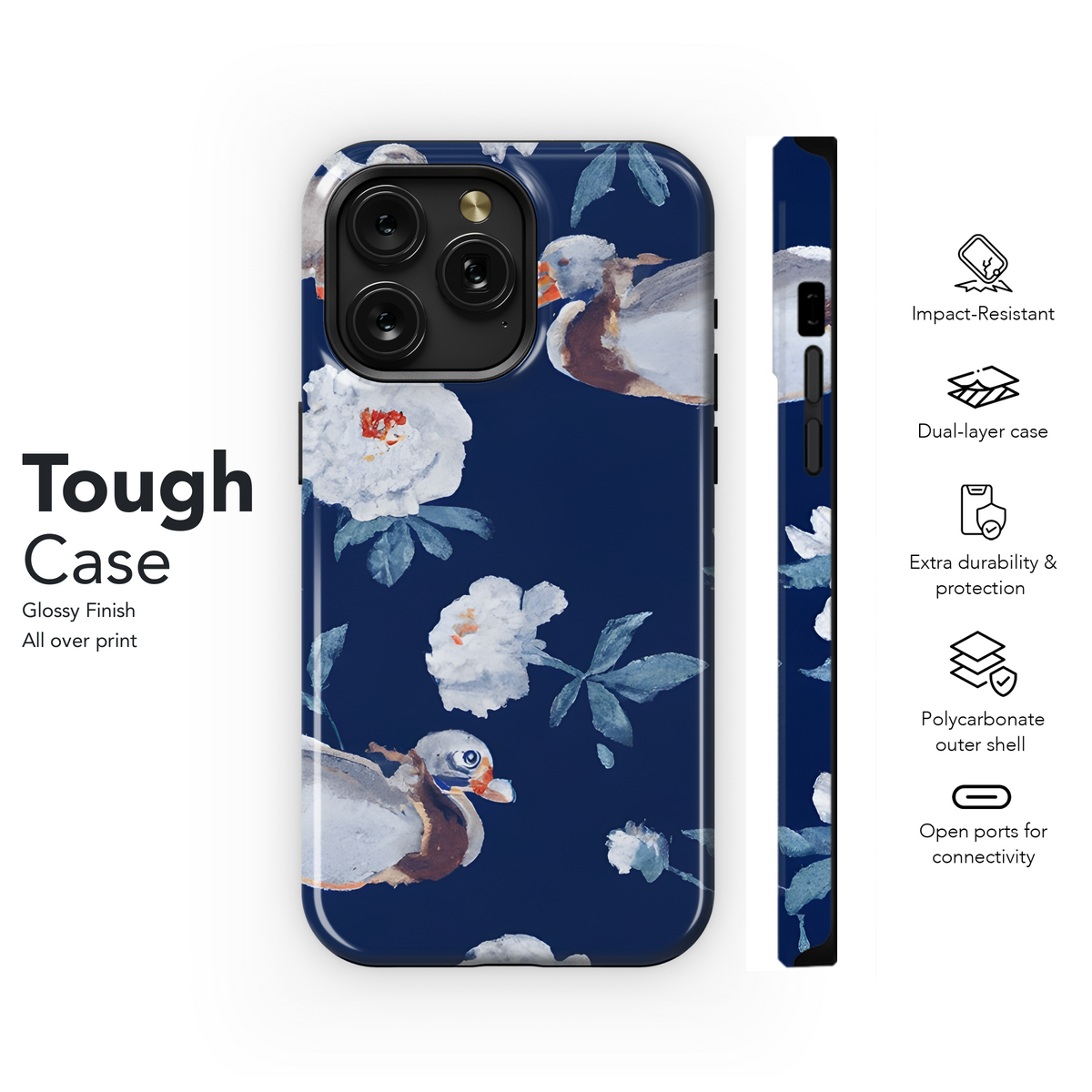 Blue Floral Peony with Ducks Phone Case iPhone Samsung Cover Pixel 3493 - Image 6