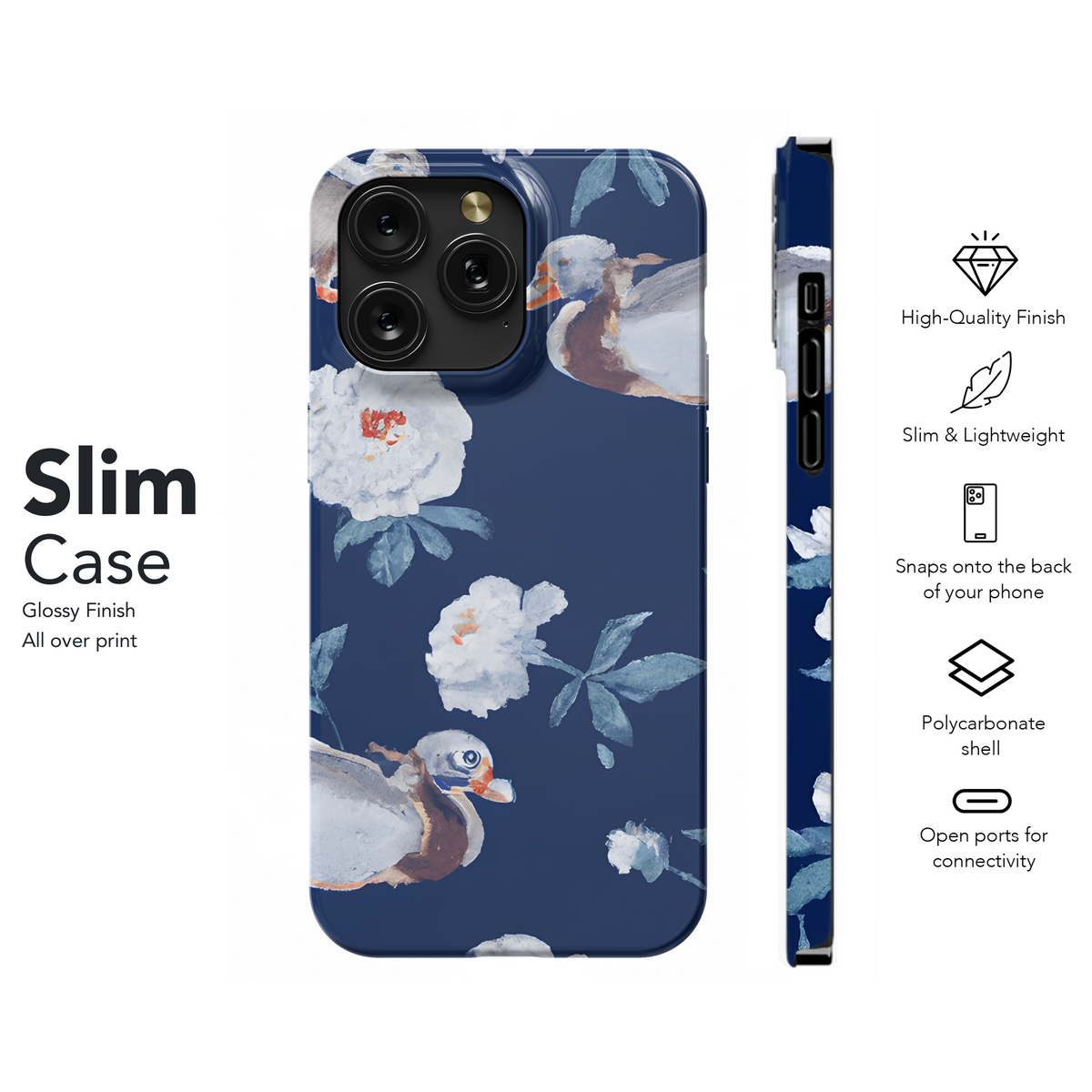 Blue Floral Peony with Ducks Phone Case iPhone Samsung Cover Pixel 3493 - Image 7