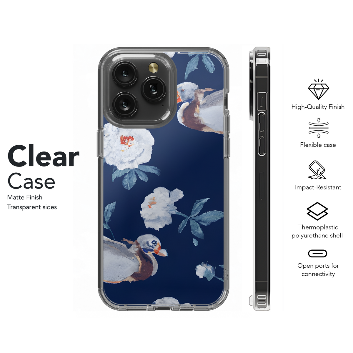 Blue Floral Peony with Ducks Phone Case iPhone Samsung Cover Pixel 3493 - Image 8