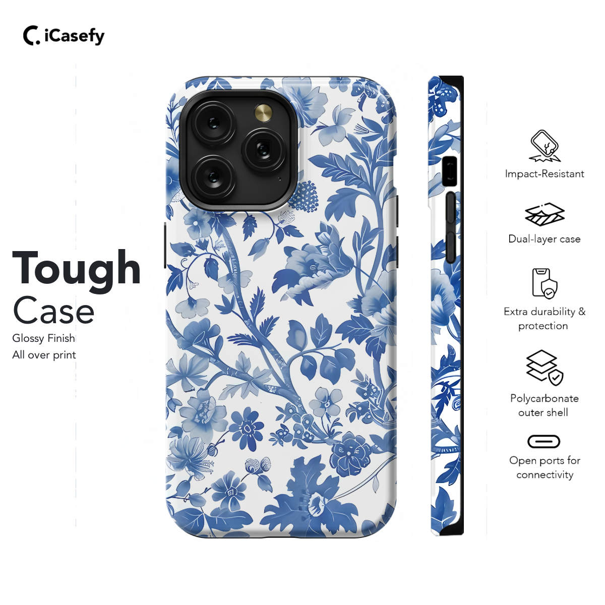 Blue Flower French Toile De Jouy Phone Case iPhone Samsung Cover Pixel 1190 - Image 5