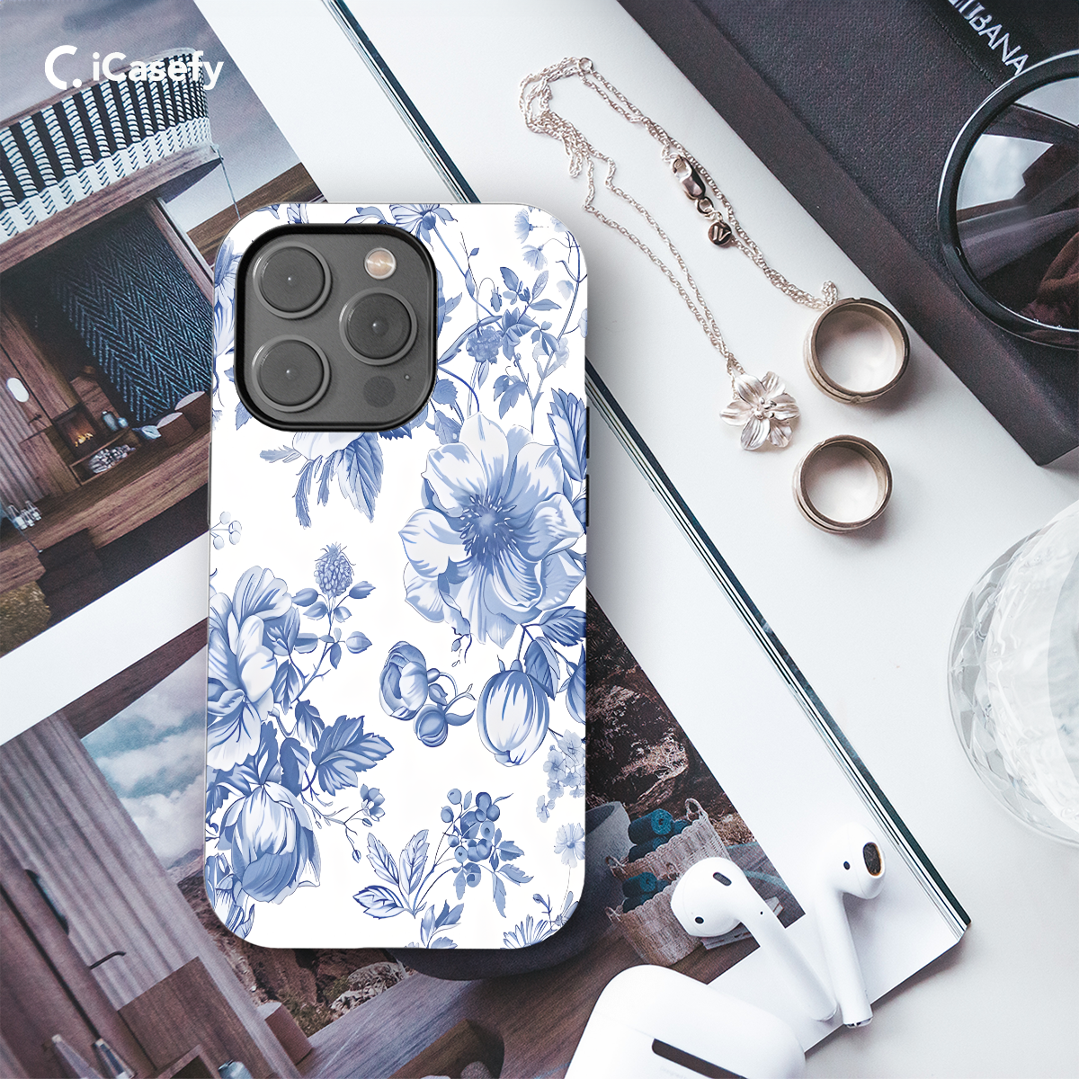 Blue Flower French Toile De Jouy Phone Case iPhone Samsung Cover Pixel 1191 - Image 3