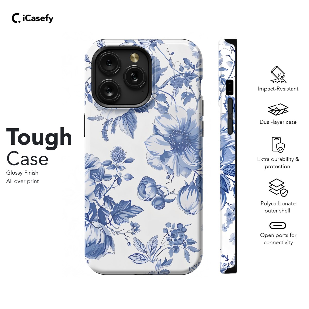 Blue Flower French Toile De Jouy Phone Case iPhone Samsung Cover Pixel 1191 - Image 5