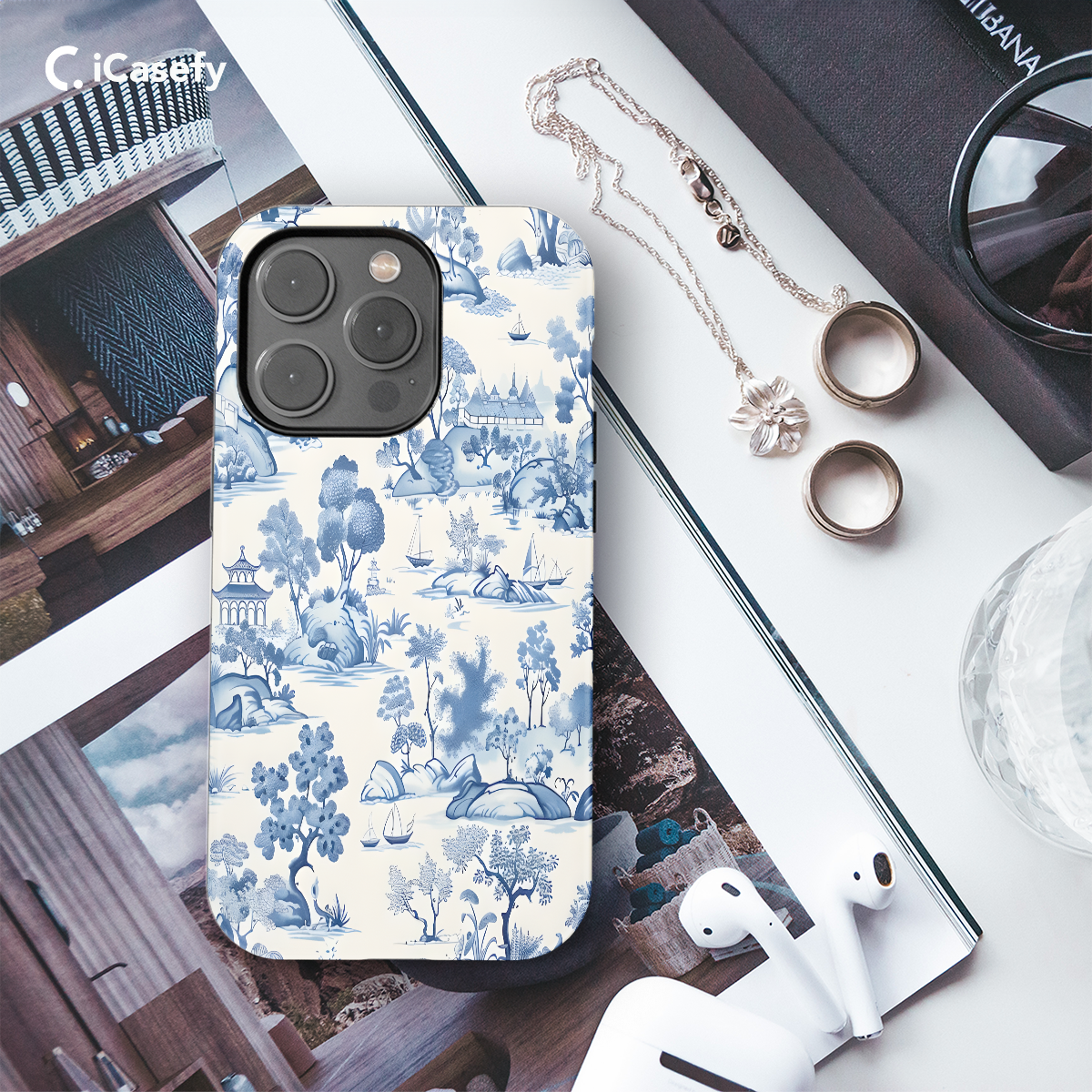 Blue Flower French Toile De Jouy Phone Case iPhone Samsung Cover Pixel 1194 - Image 3