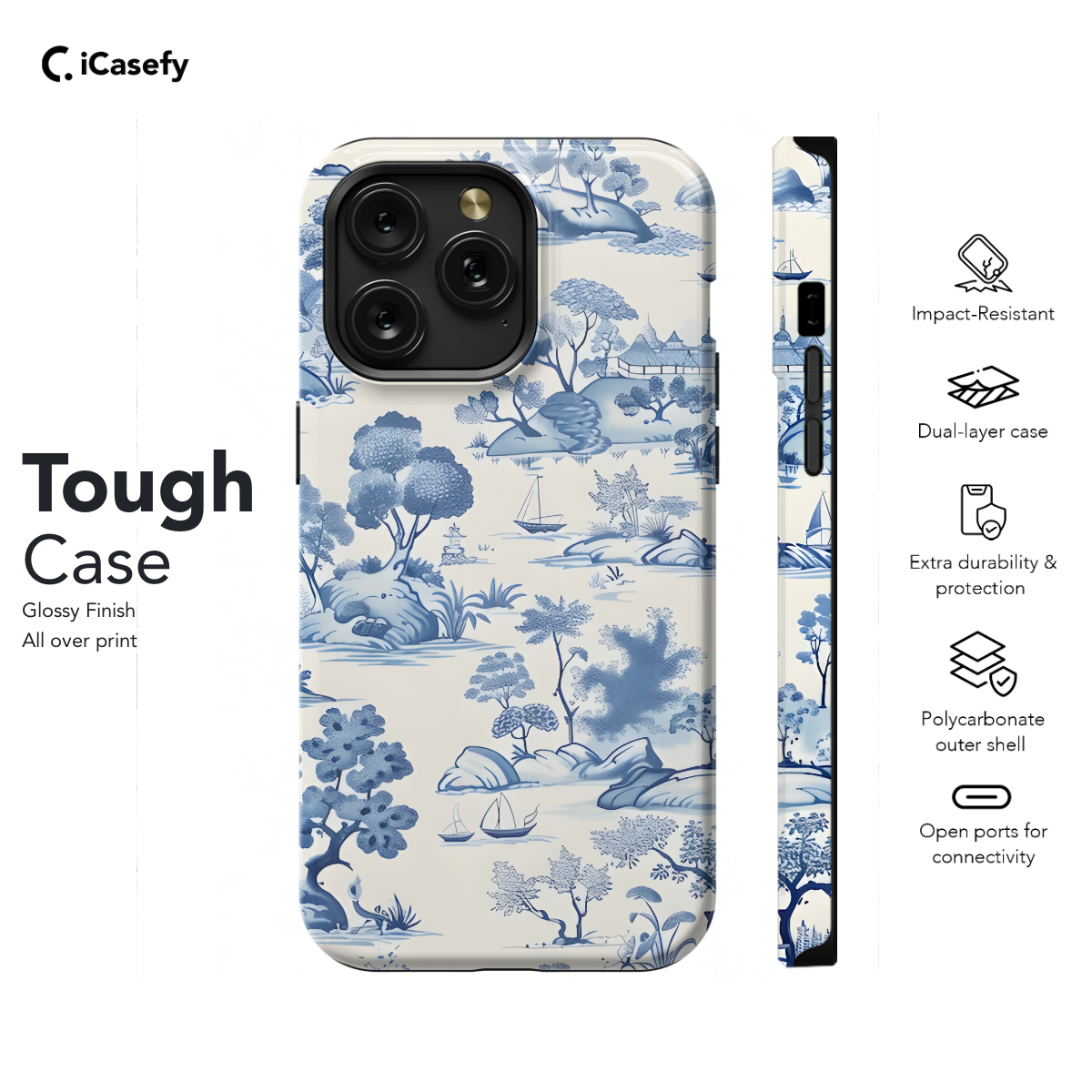 Blue Flower French Toile De Jouy Phone Case iPhone Samsung Cover Pixel 1194 - Image 5