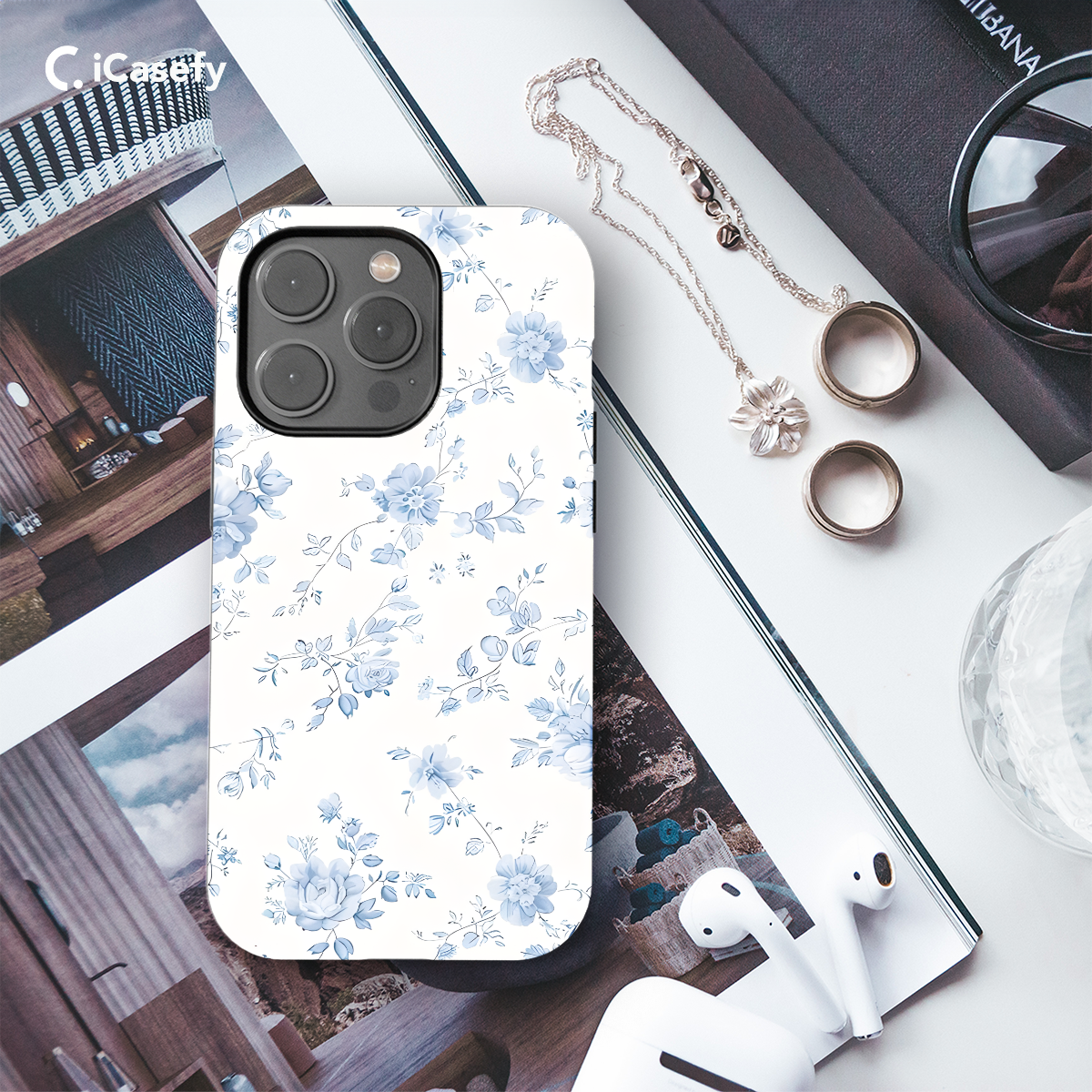 Blue Flower French Toile De Jouy Phone Case iPhone Samsung Cover Pixel 1199 - Image 3