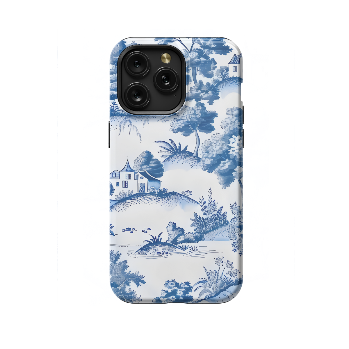 Blue House in Trees French Toile De Jouy Phone Case iPhone Samsung Cover Pixel 1196 - Image 1