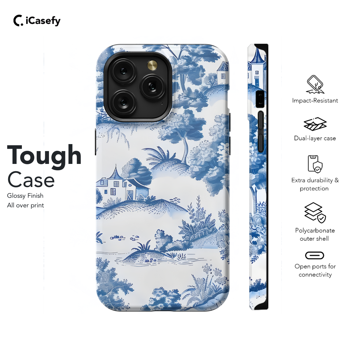 Blue House in Trees French Toile De Jouy Phone Case iPhone Samsung Cover Pixel 1196 - Image 5