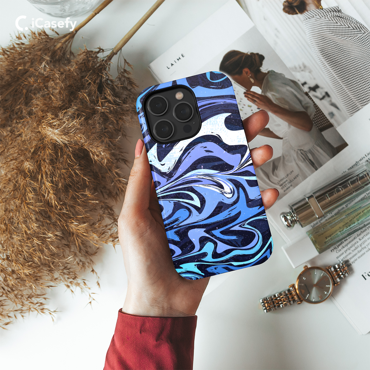 Blue Violet Wavy Marble Phone Case iPhone Samsung Pixel & More 46 - Image 2