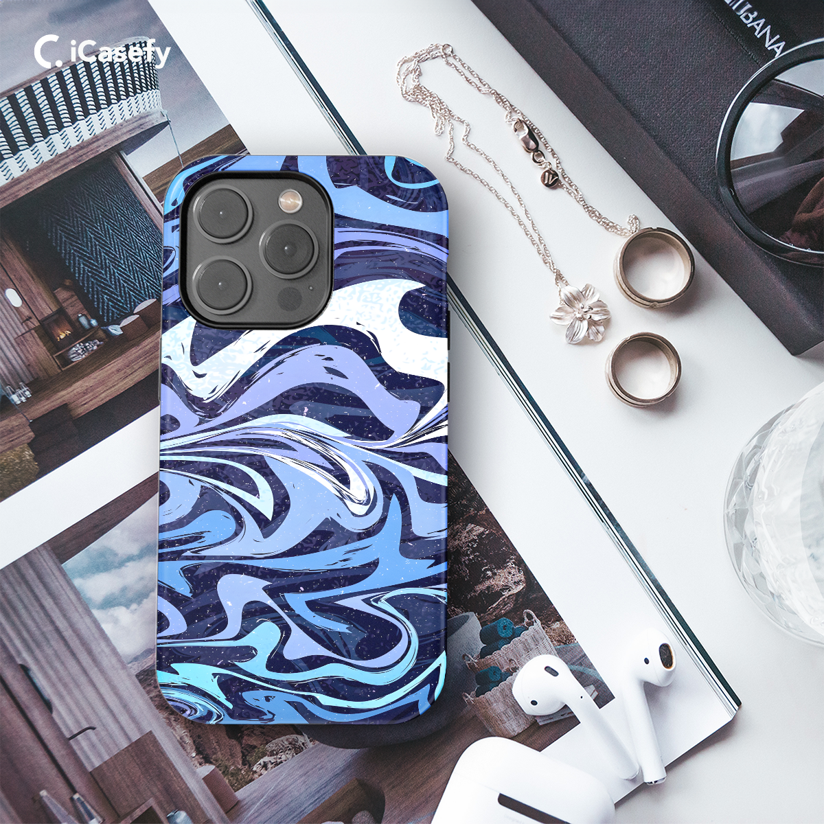 Blue Violet Wavy Marble Phone Case iPhone Samsung Pixel & More 46 - Image 3