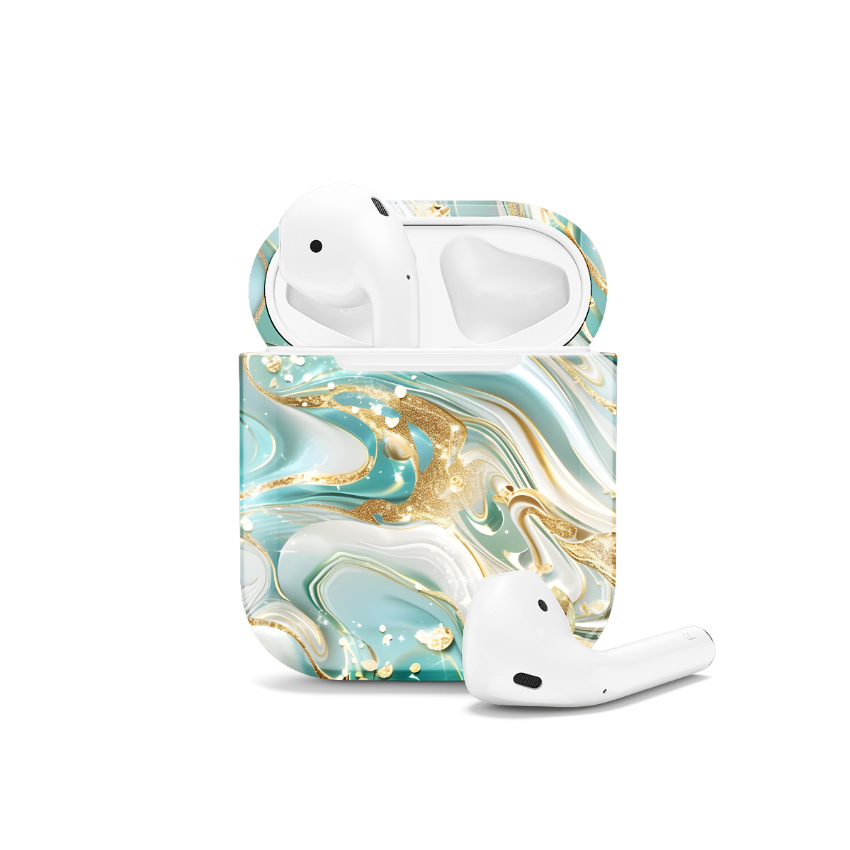 Blue White Marble AirPods Case AirPods Pro AirPods Pro 2 AirPods 3 AirPods 2 Glossy 1495 - Image 1