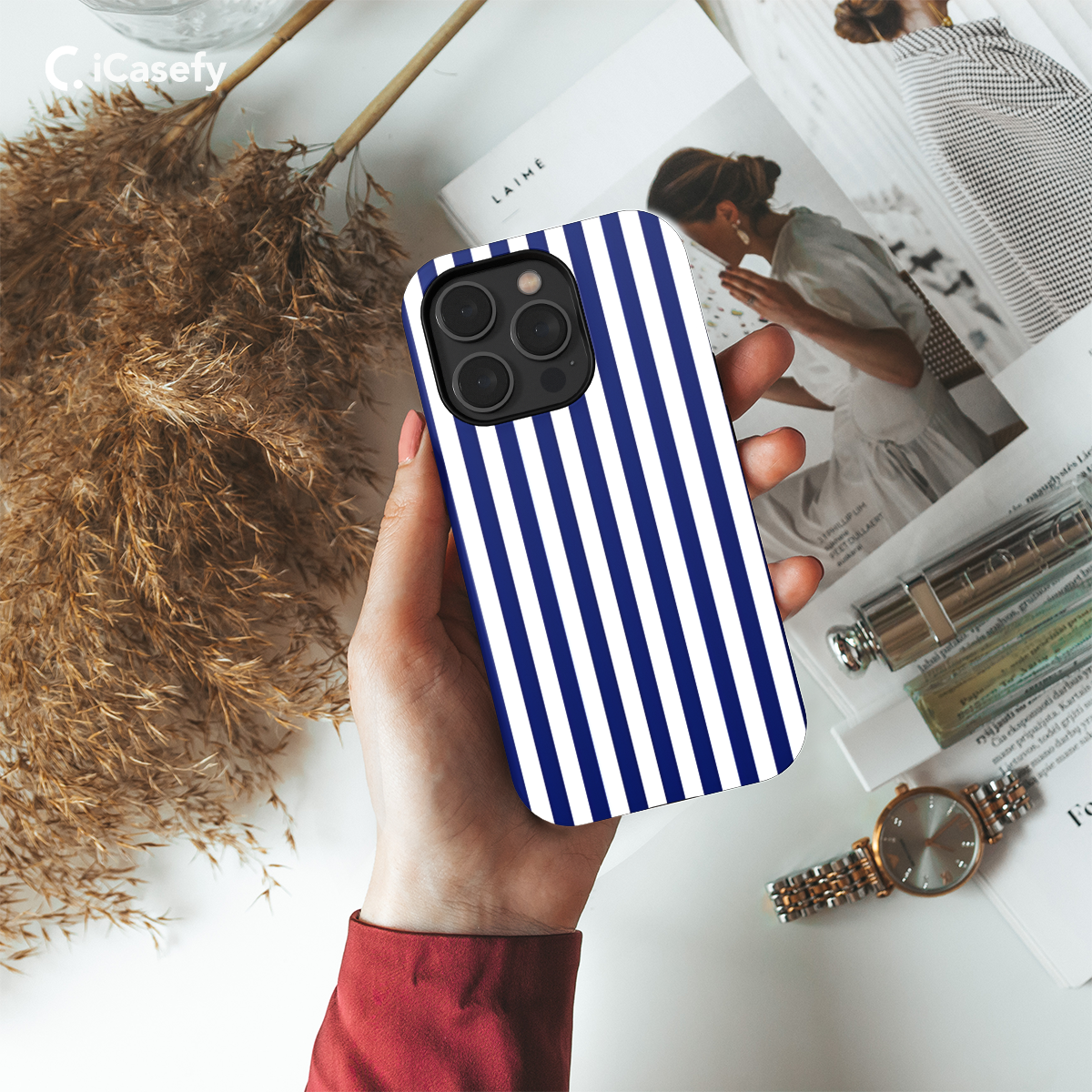 Blue White Navy Striped Phone Case iPhone Samsung Cover Pixel 1615 - Image 2