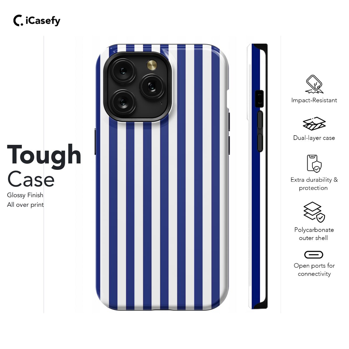 Blue White Navy Striped Phone Case iPhone Samsung Cover Pixel 1615 - Image 5