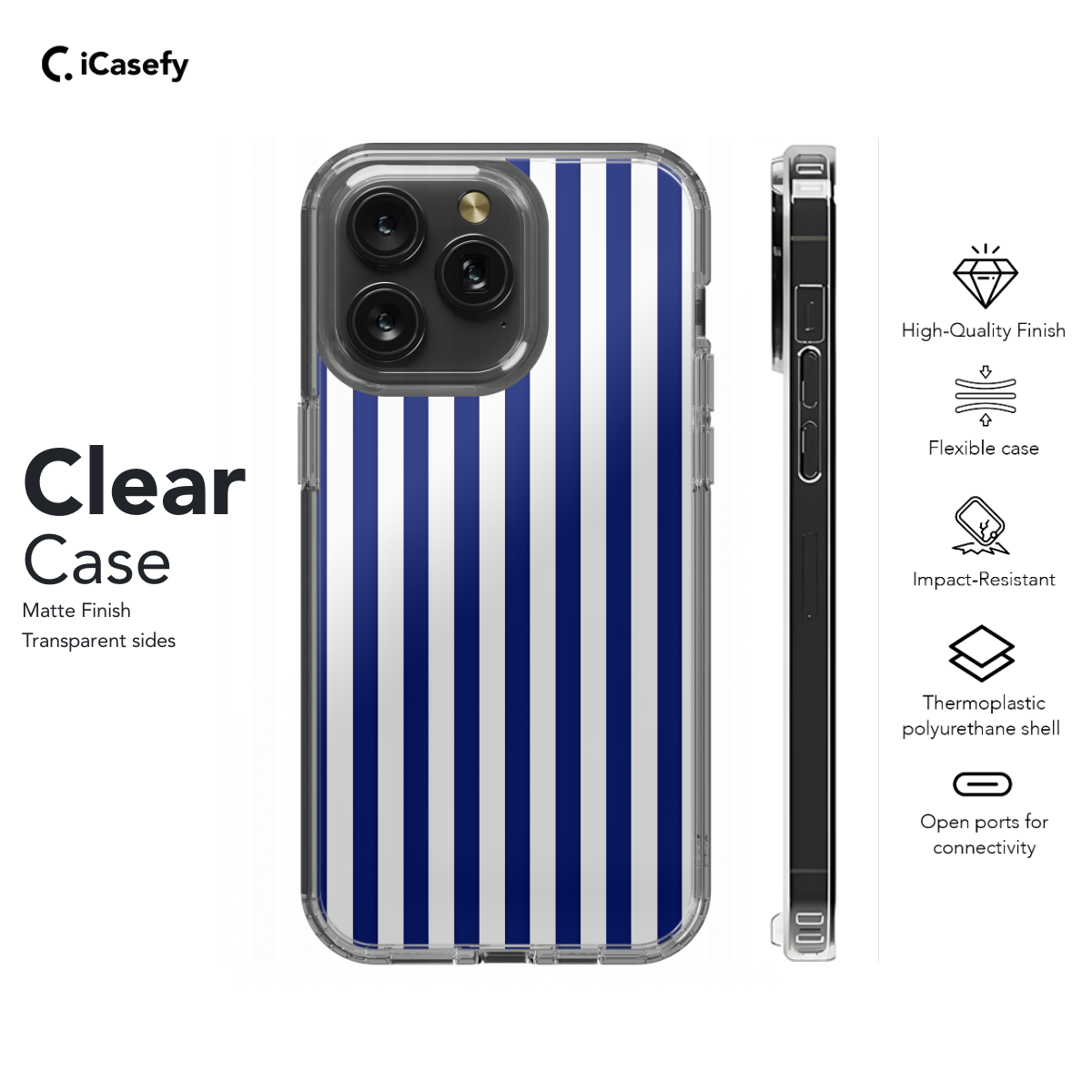 Blue White Navy Striped Phone Case iPhone Samsung Cover Pixel 1615 - Image 7