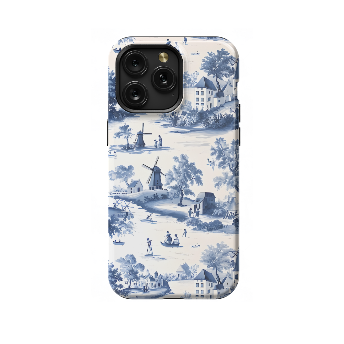 Blue Windmill House Trees Toile De Jouy Phone Case iPhone Samsung Cover Pixel 1198 - Image 1