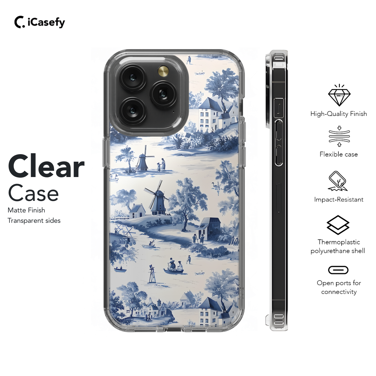 Blue Windmill House Trees Toile De Jouy Phone Case iPhone Samsung Cover Pixel 1198 - Image 7