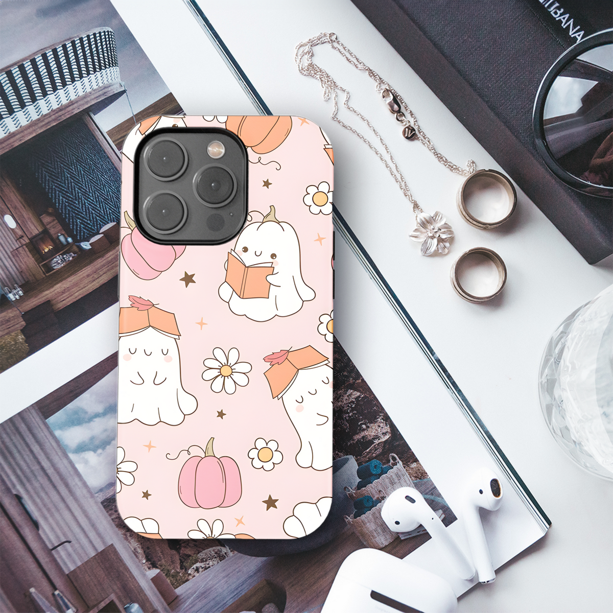 Bookish Ghost Halloween Pattern Phone Case iPhone Samsung Cover Pixel 2300 - Image 3