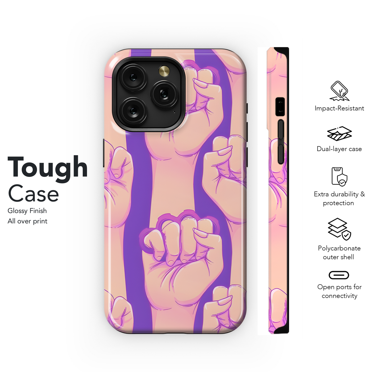 Brass Knuckles Fist Girl Power Phone Case iPhone Samsung Cover Pixel 3870 - Image 6