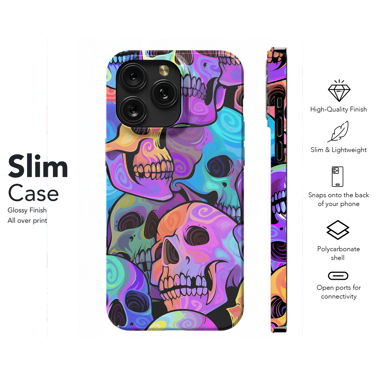 Bright Rainbow Painted Skull Seamless Pattern Phone Case iPhone Samsung Cover Pixel 2173 - Image 7