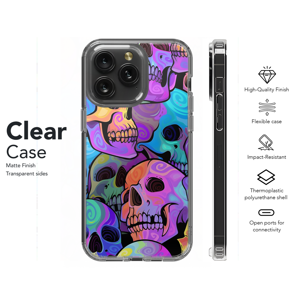 Bright Rainbow Painted Skull Seamless Pattern Phone Case iPhone Samsung Cover Pixel 2173 - Image 8