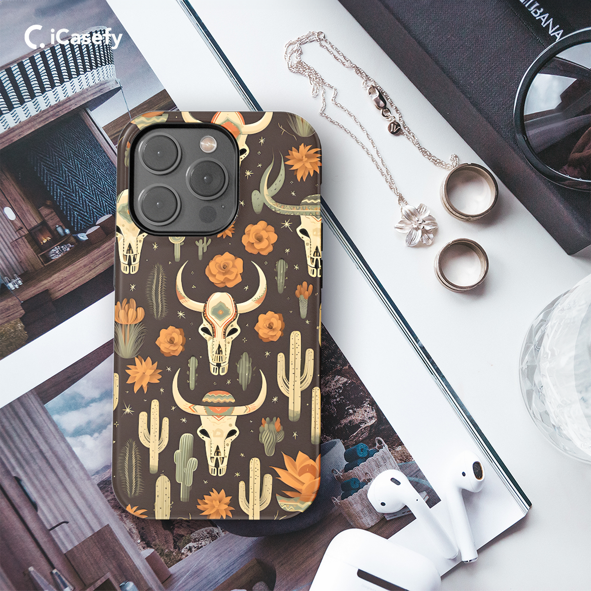 Buffalo Skull and Cactus Wild Western Phone Case iPhone Samsung Cover Pixel 1120 - Image 3