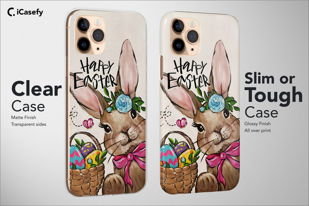 Bunny Easter Phone Case Happy Easter Floral Celebration Eggs Cover - Image 2