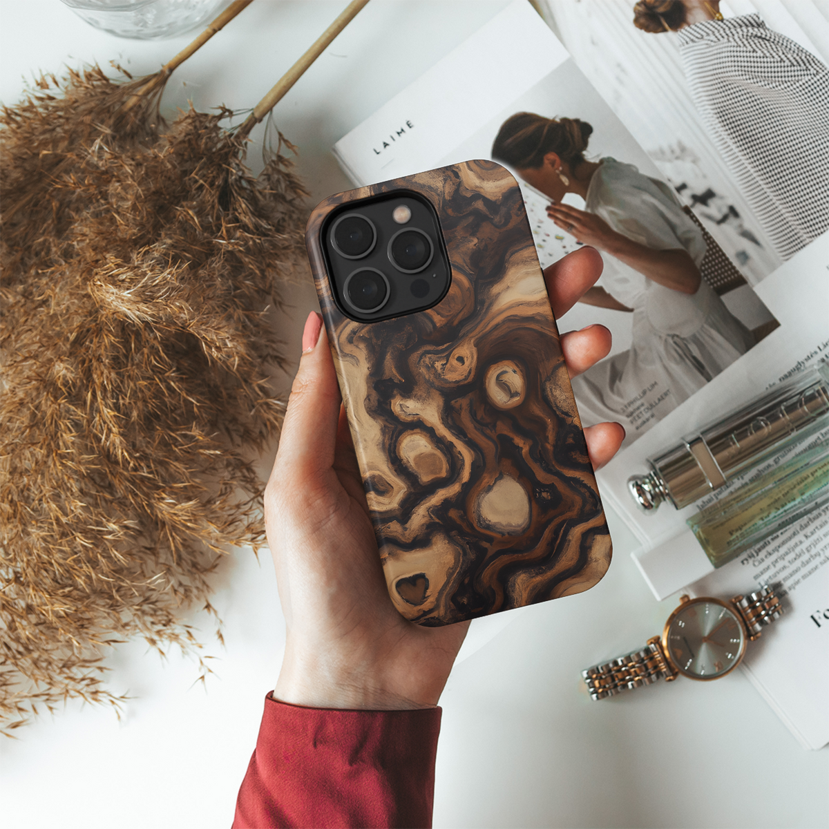 Burl Wood Grain Phone Case iPhone Samsung Cover Pixel 3600 - Image 4