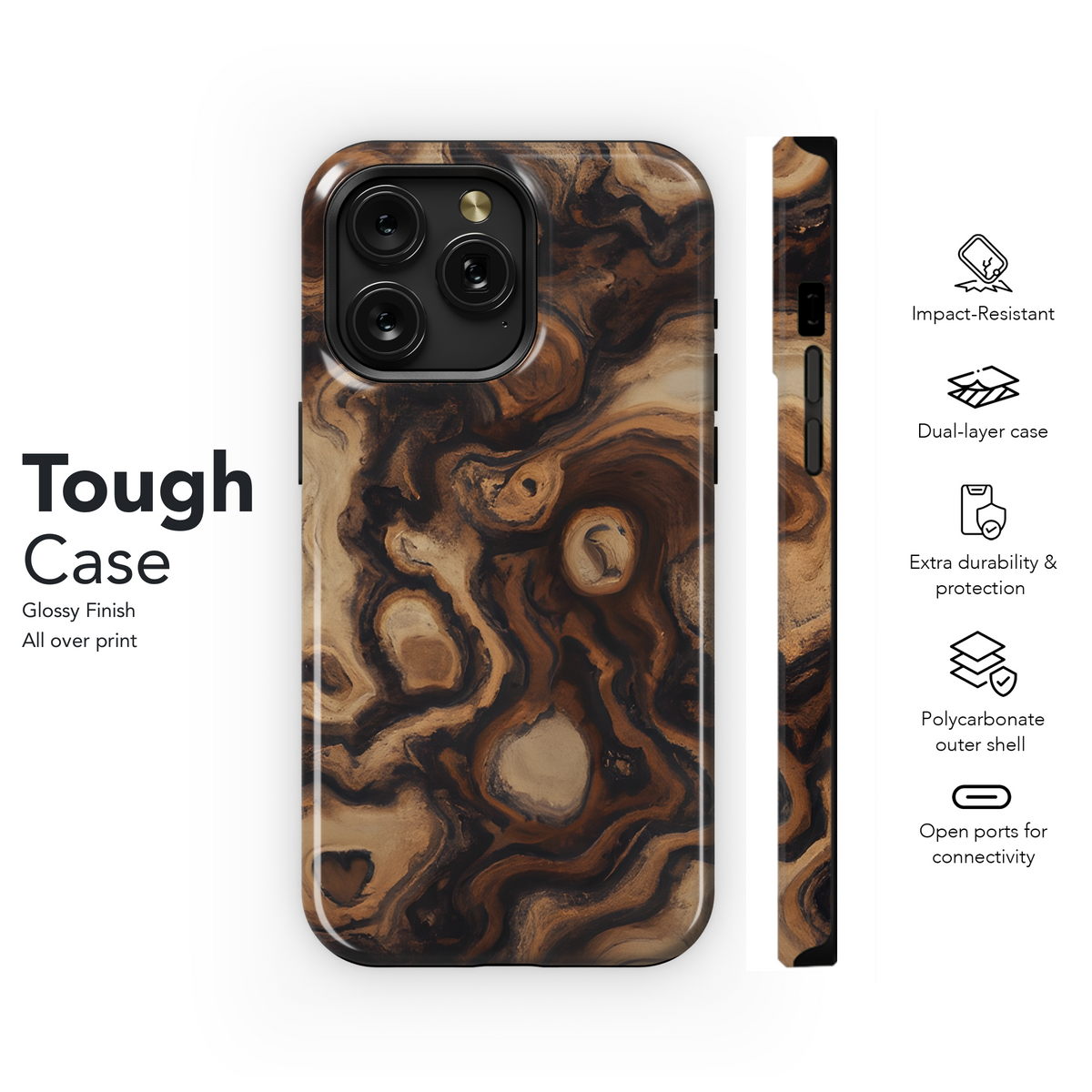 Burl Wood Grain Phone Case iPhone Samsung Cover Pixel 3600 - Image 6