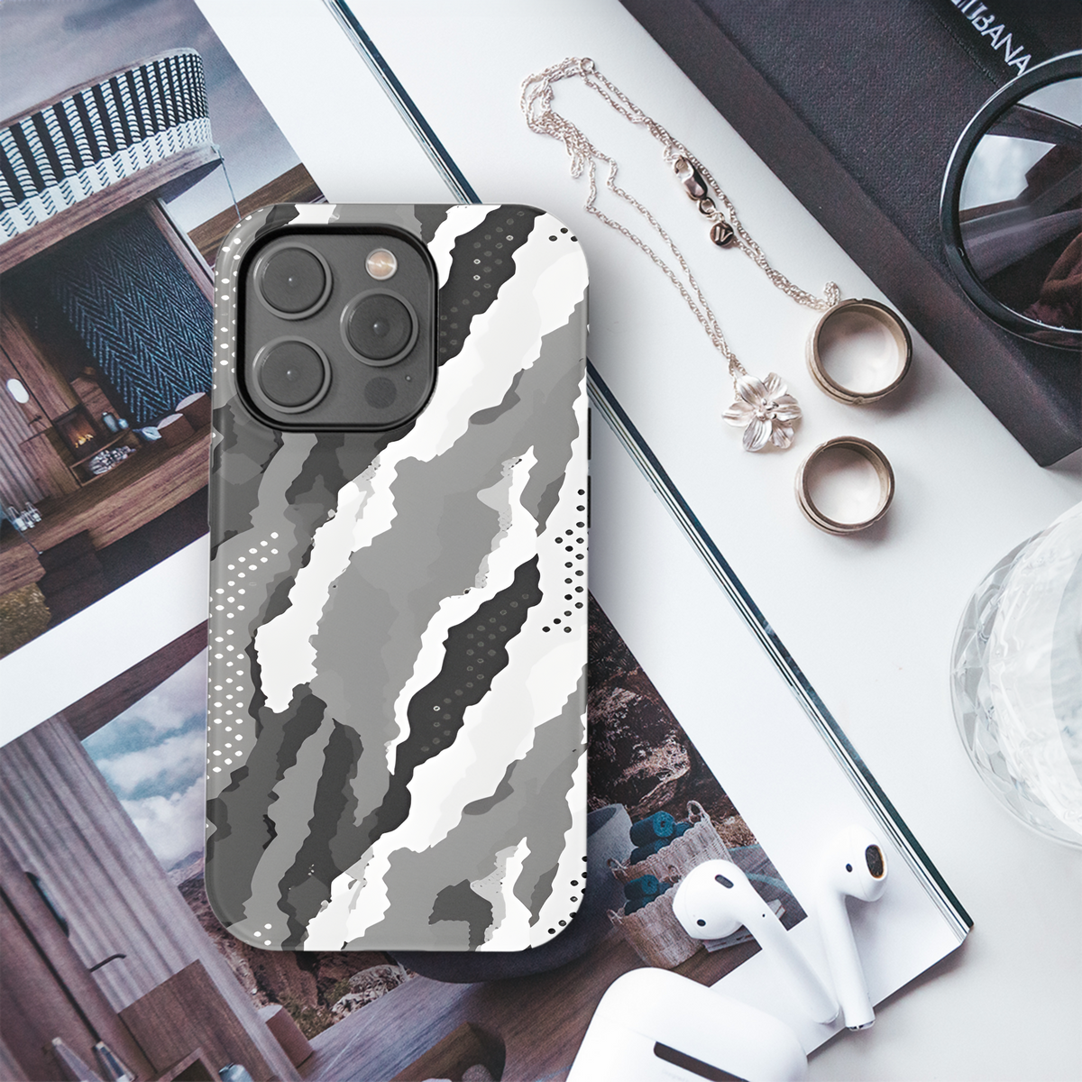 Camouflage Print Seamless Grey Phone Case iPhone Samsung Cover Pixel 2206 - Image 3