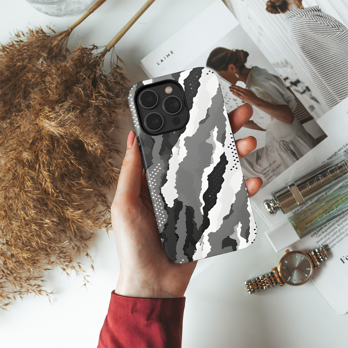 Camouflage Print Seamless Grey Phone Case iPhone Samsung Cover Pixel 2206 - Image 4