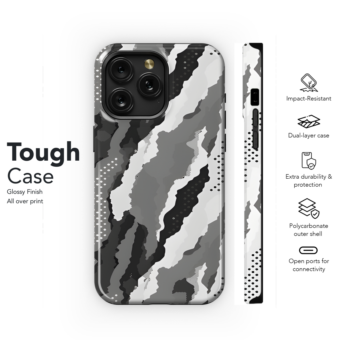 Camouflage Print Seamless Grey Phone Case iPhone Samsung Cover Pixel 2206 - Image 6