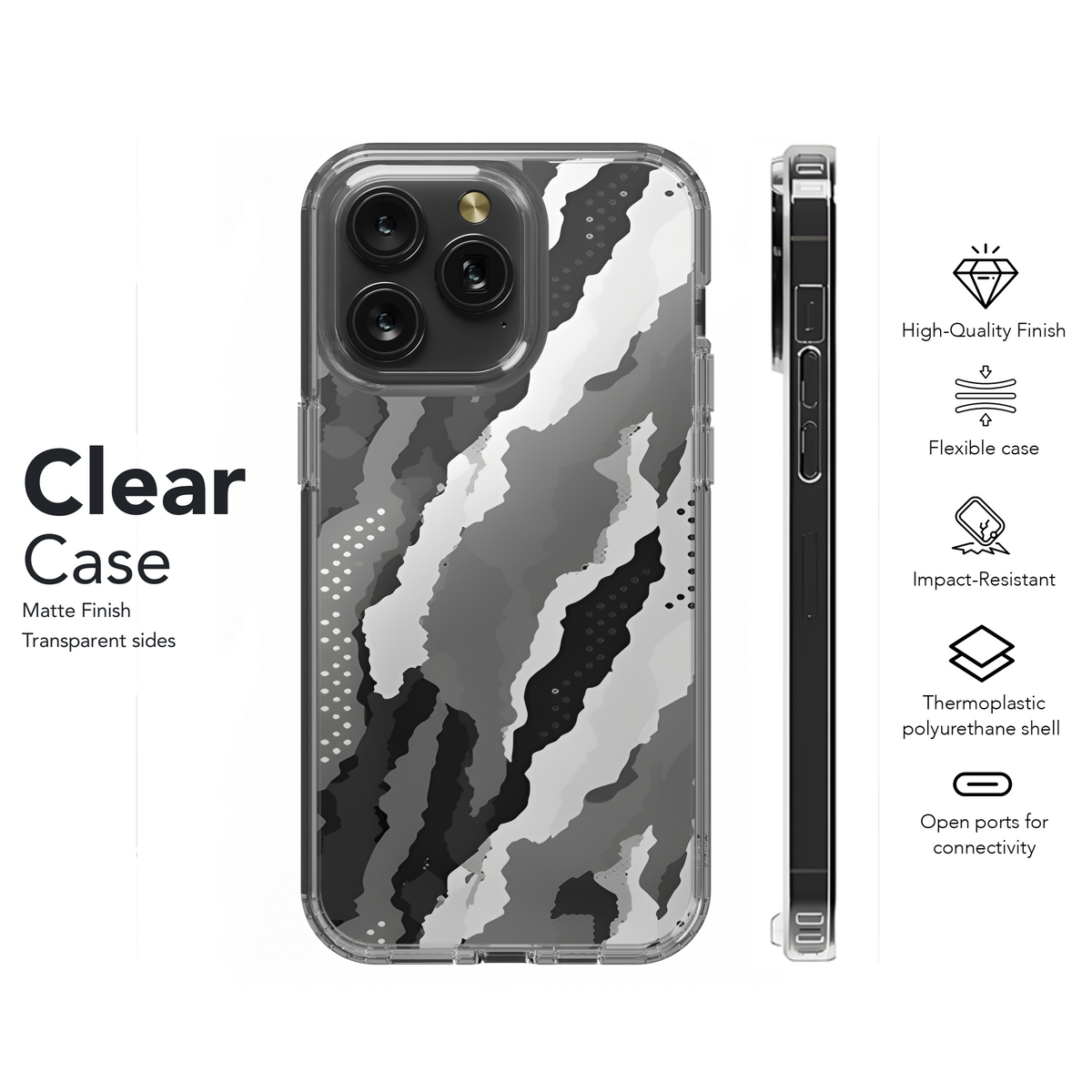 Camouflage Print Seamless Grey Phone Case iPhone Samsung Cover Pixel 2206 - Image 8