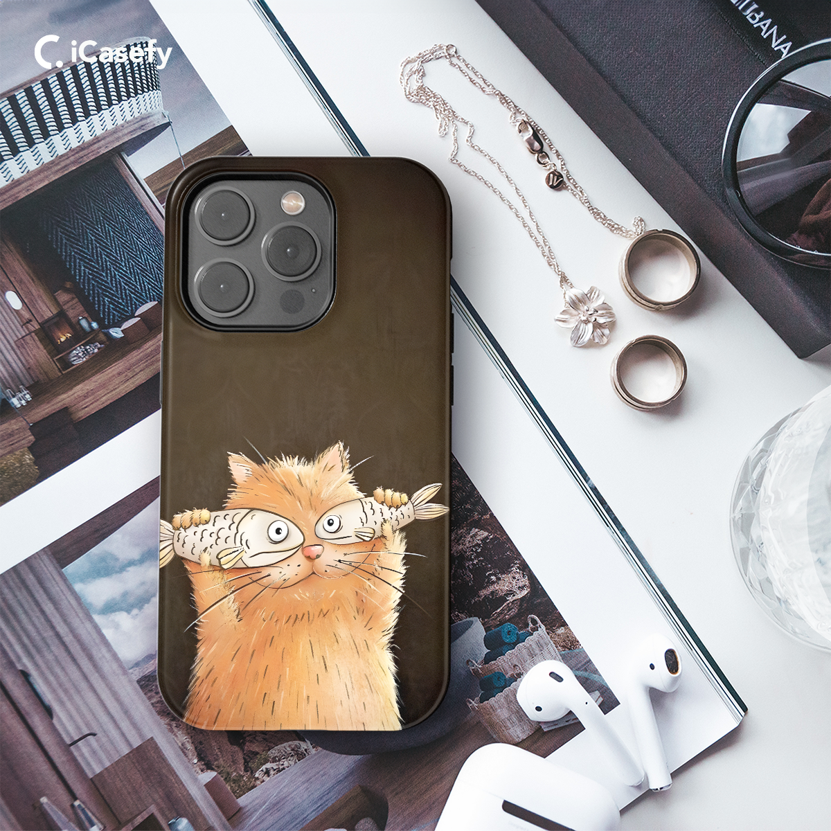 Cat and fish Phone Case iPhone Samsung Pixel & More 498 - Image 3