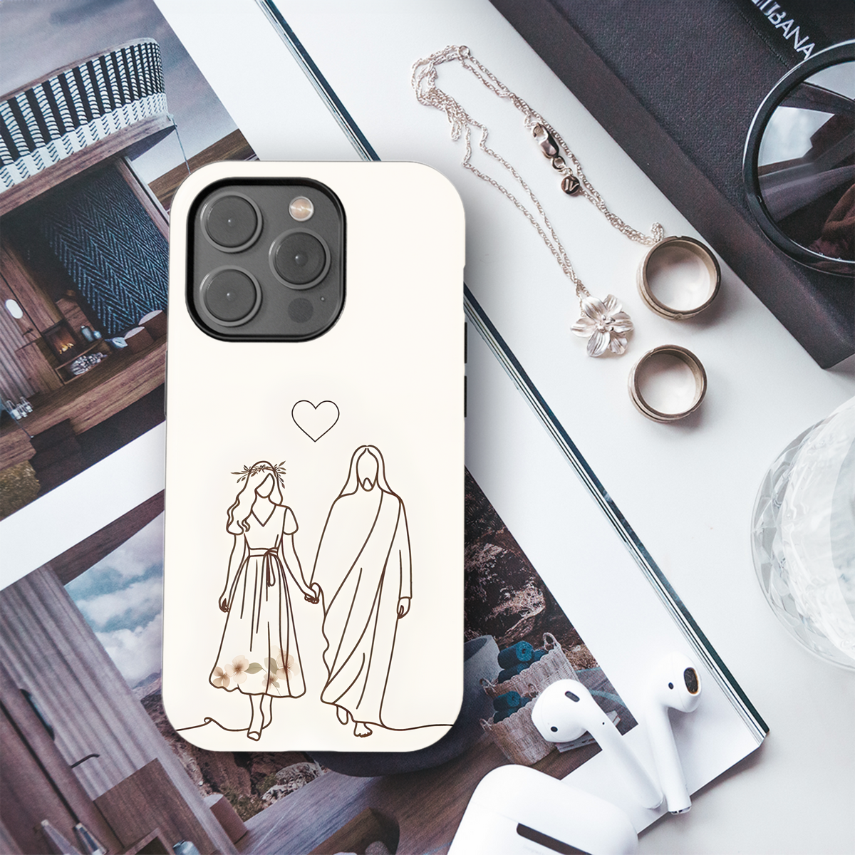 Catholic Christian Jesus Girl Minimalist Line Art Phone Case iPhone Samsung Cover Pixel 2009 - Image 3