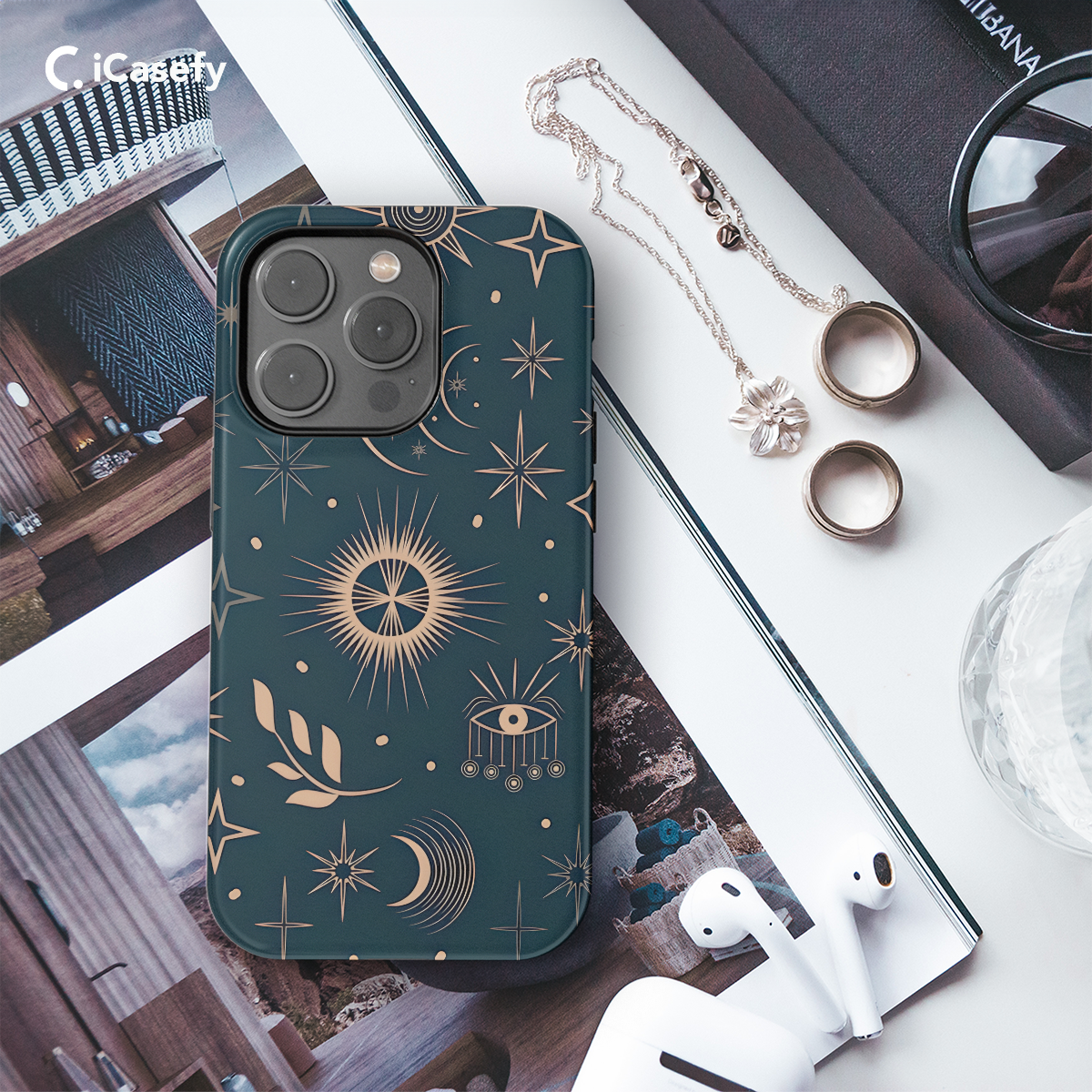 Celestial Boho Stars Moons and Planets Phone Case iPhone Samsung Cover Pixel 1428 - Image 3