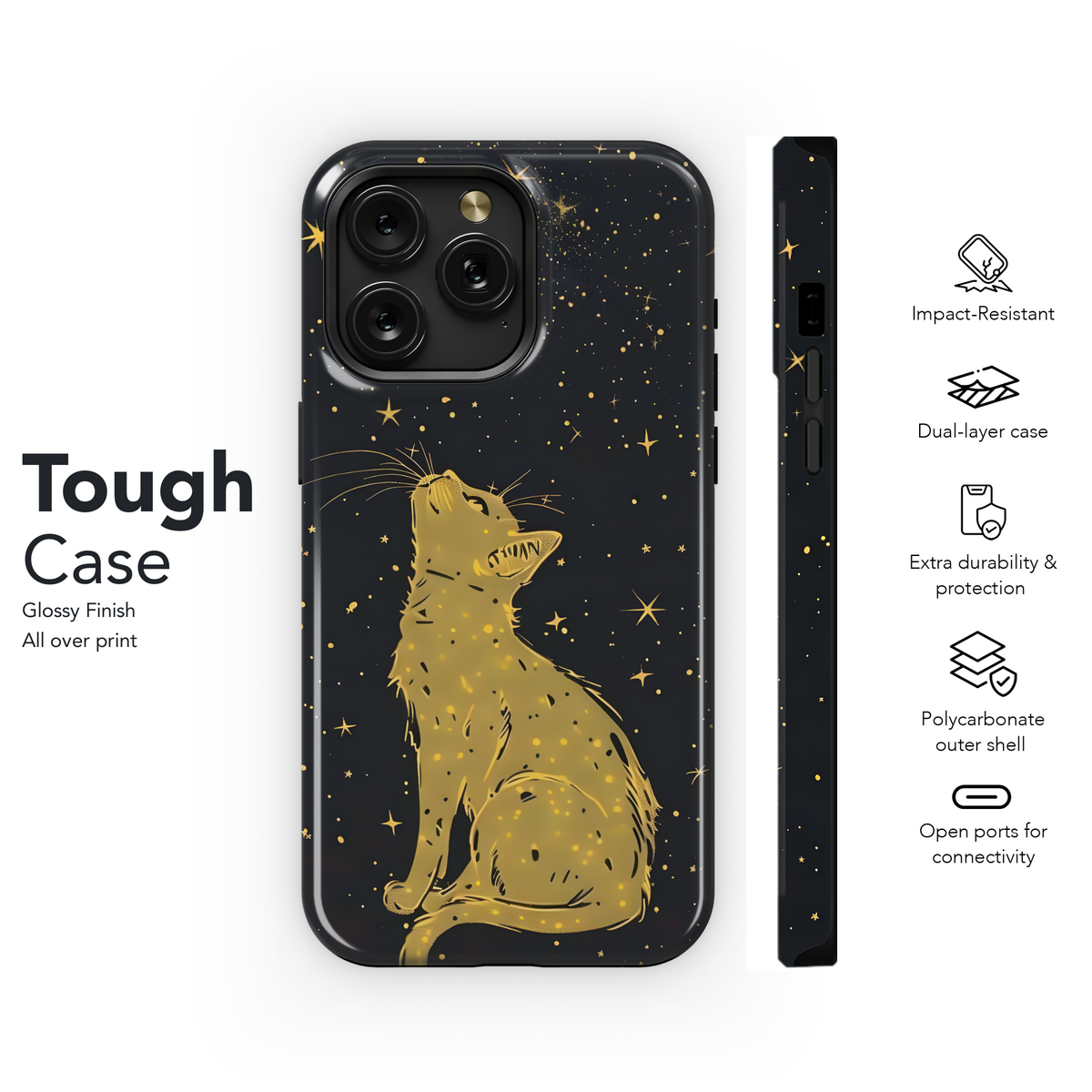 Celestial Golden Cat Night Stars Phone Case iPhone Samsung Cover Pixel 3636 - Image 6