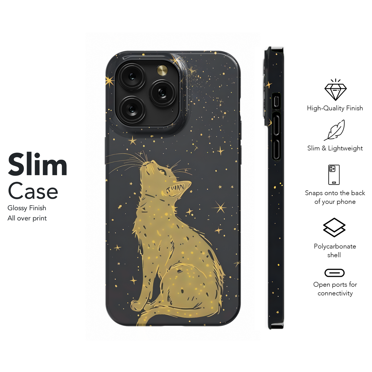 Celestial Golden Cat Night Stars Phone Case iPhone Samsung Cover Pixel 3636 - Image 7