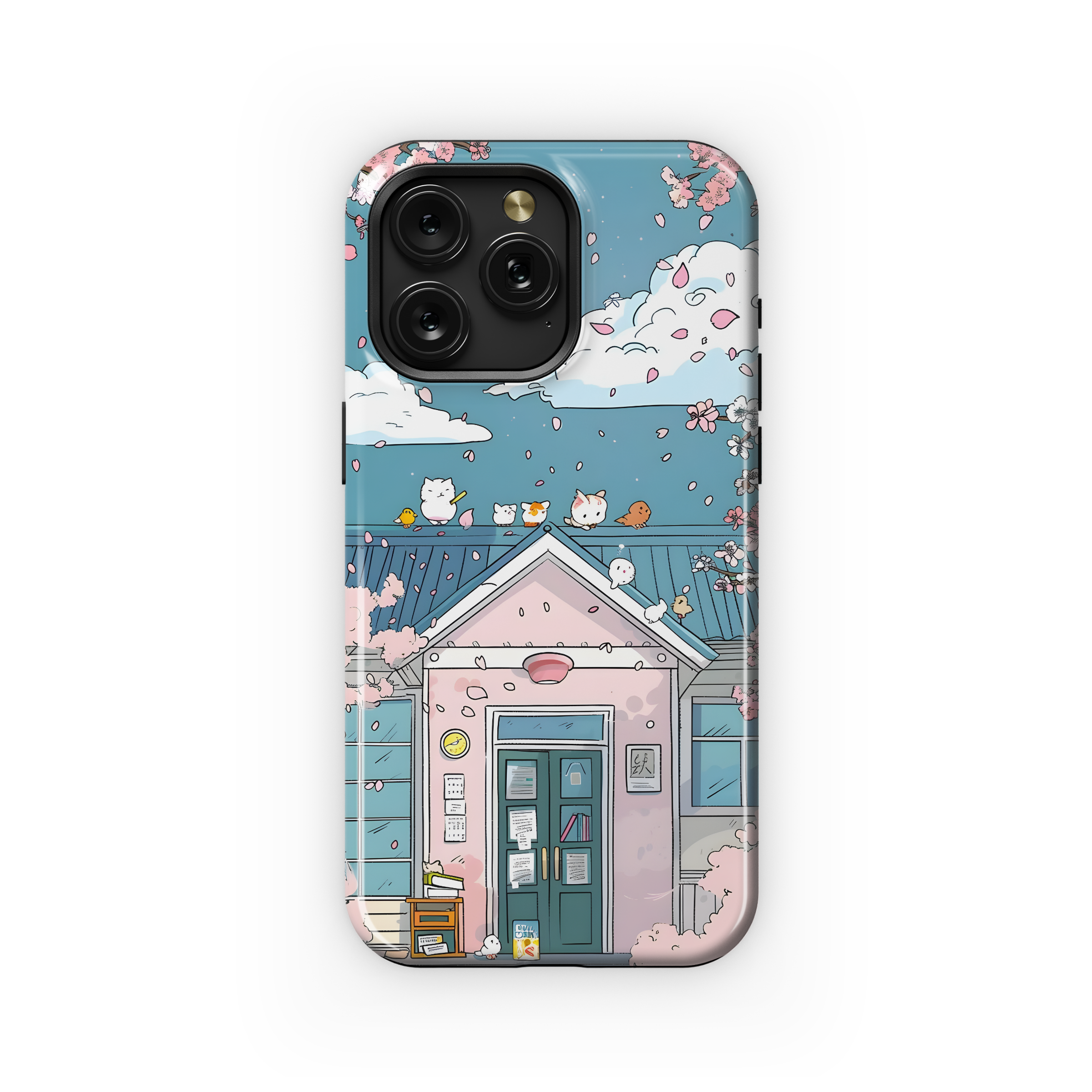 Cherry Blossom House Cats Phone Case iPhone Samsung Cover Pixel 4472 - Image 1