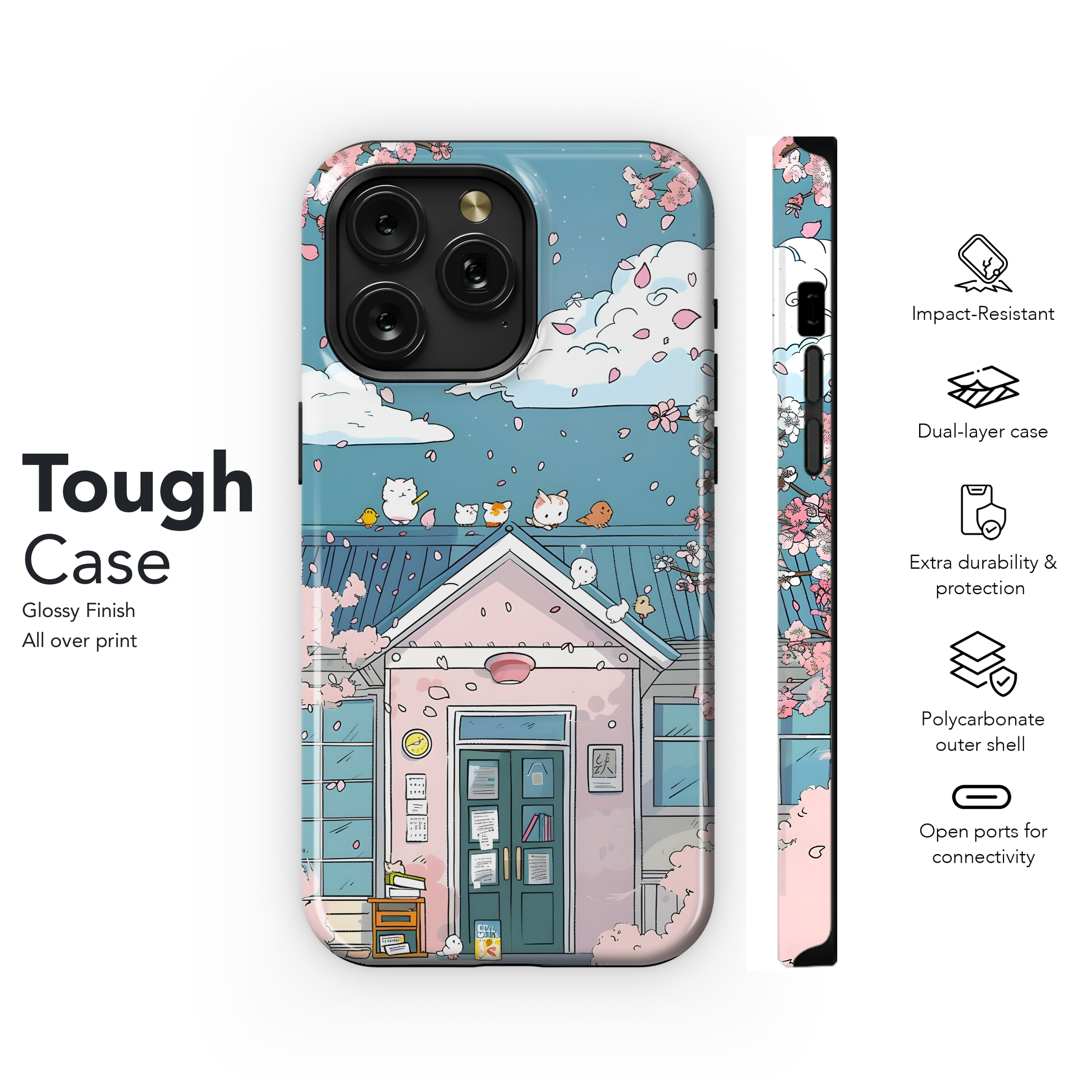 Cherry Blossom House Cats Phone Case iPhone Samsung Cover Pixel 4472 - Image 6