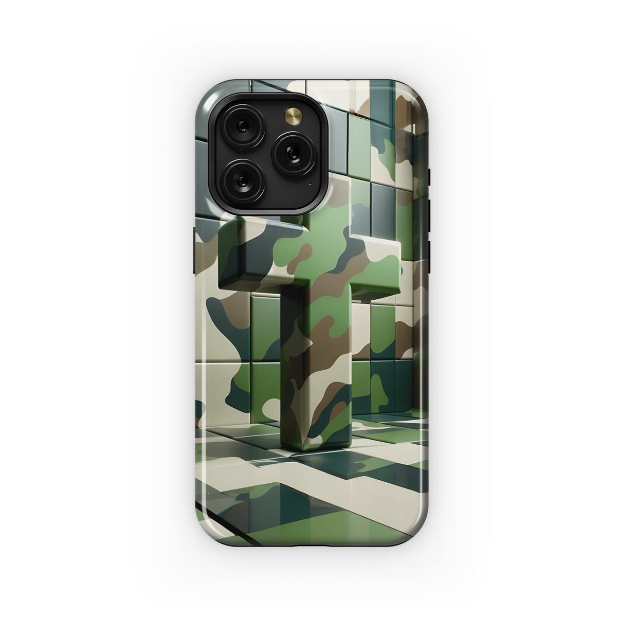 Christian Cross Green Camouflage Phone Case iPhone Samsung Cover Pixel 3781 - Image 1